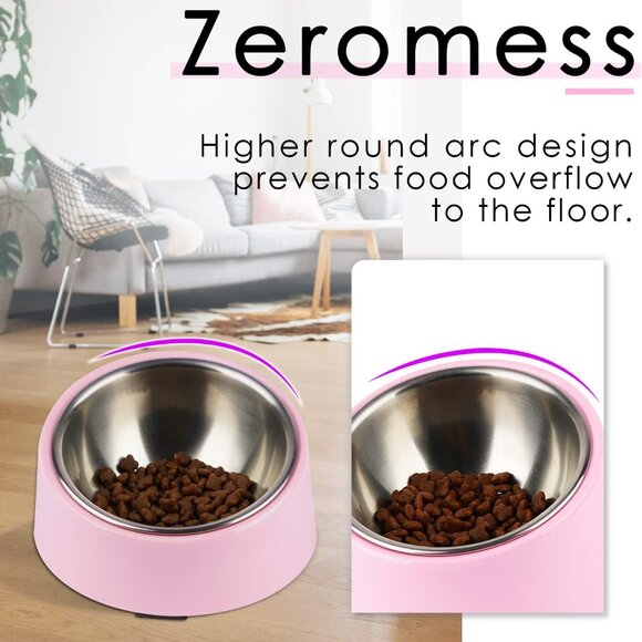 Pink Slanted Dog Bowl, Non-Skid & Non-Spill, Small - Picture 7 of 9